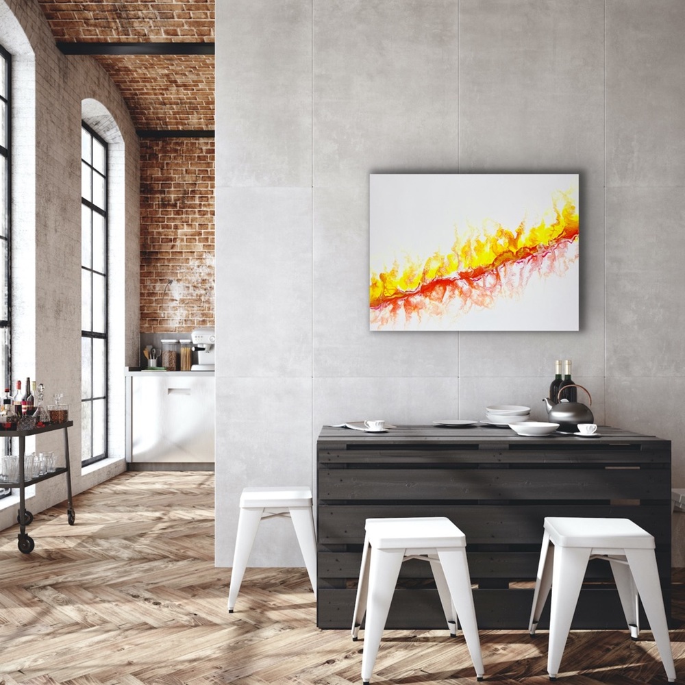 “Fire” - Fluid Art Original Painting 16x20 Canvas